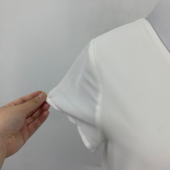 Monteau Blouse Women XS Extra Small White Split Front Chiffon Layer Short Sleeve - Picture 4 of 14